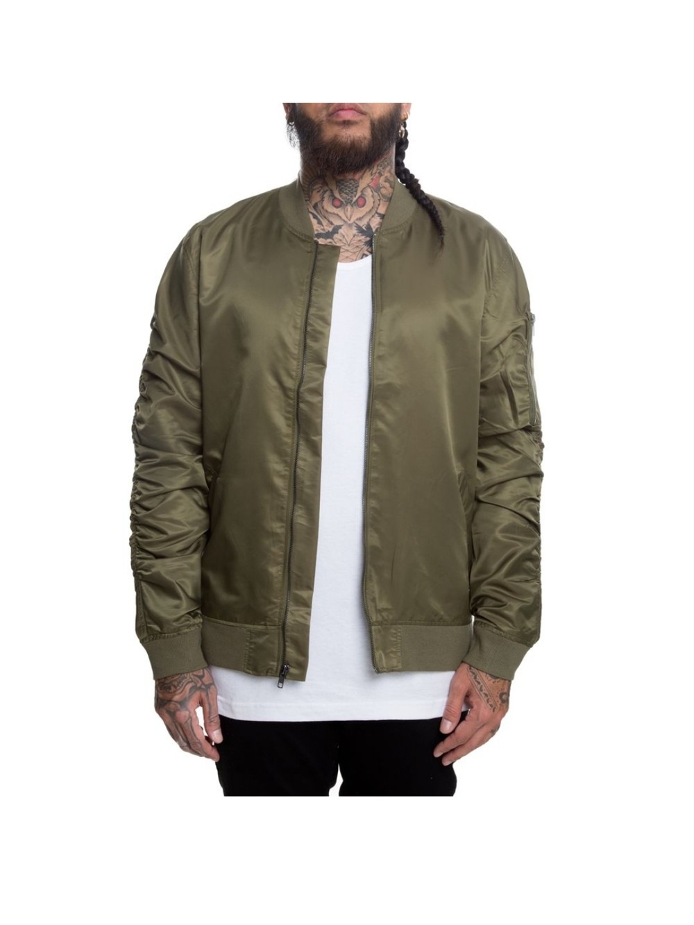 Elwood Olive Bomber Jacket Lightweight Zip-Up Scrunch Sleeve Youth L